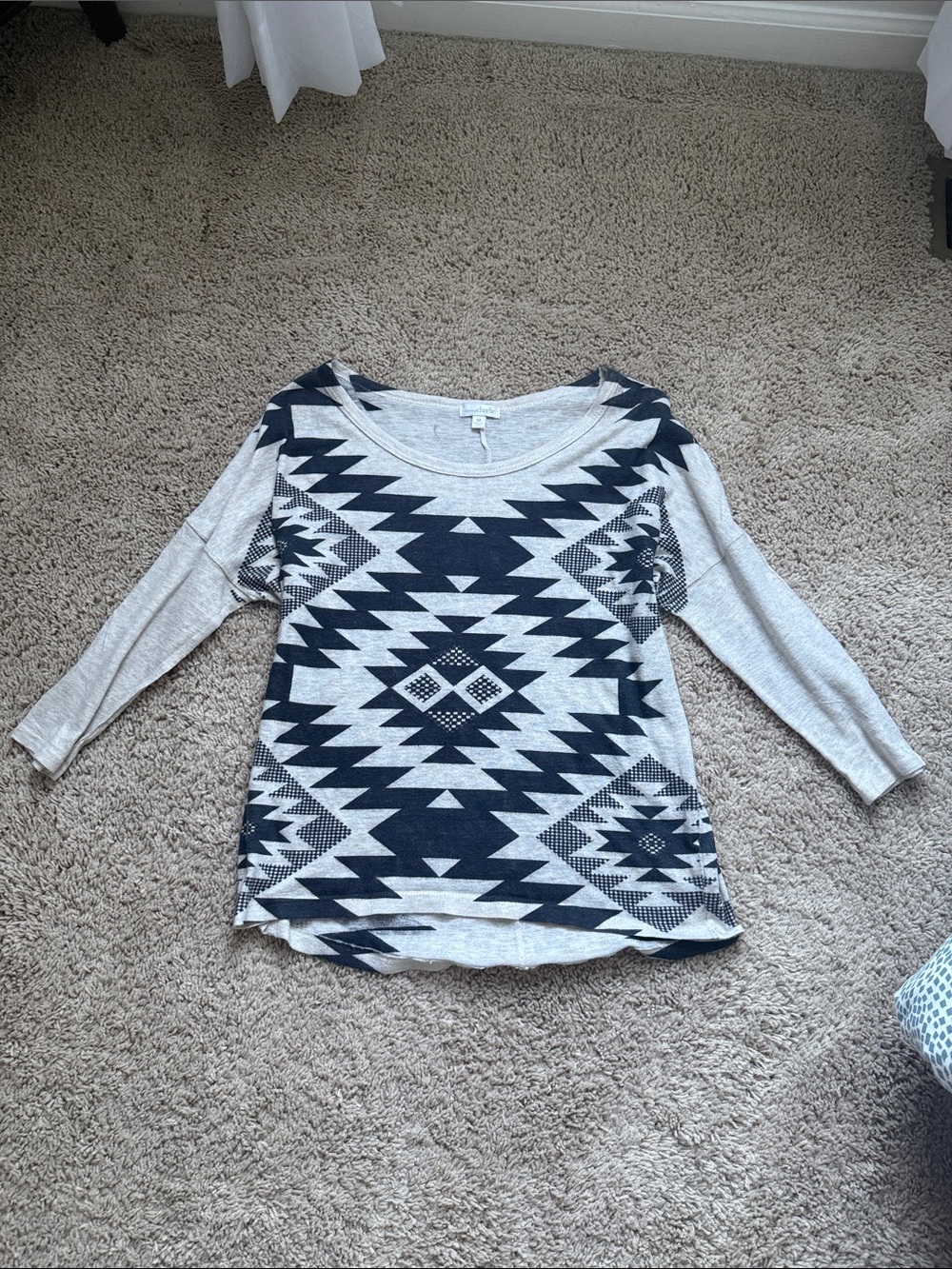 Charming Charlie Beige and Black Aztec Print Dolman Top